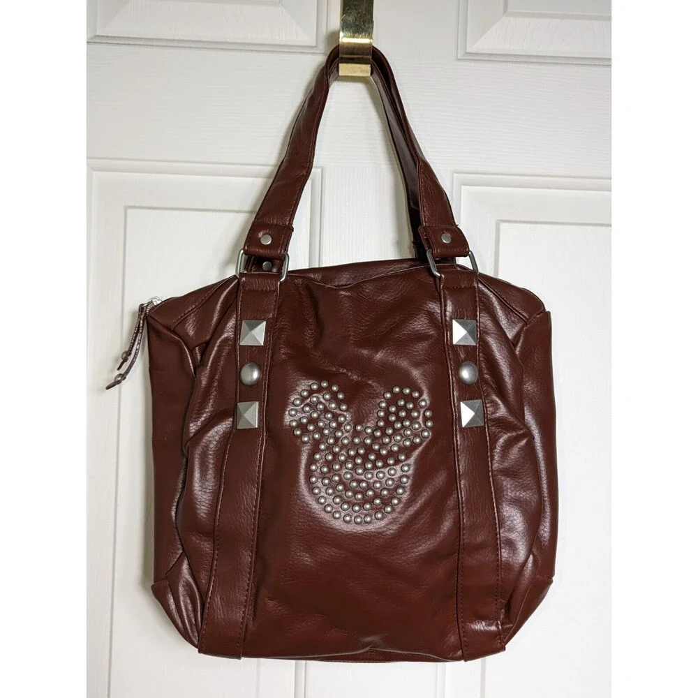 Disneyland Studded Mickey Hobo Purse Handbag Brown Faux Leather